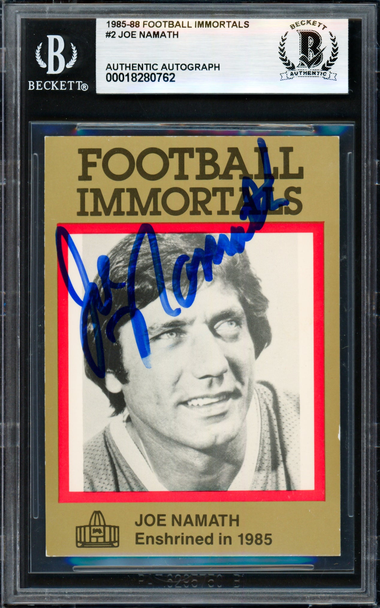 Joe Namath Autographed 1985 Football Immortals Card #2 New York Jets Beckett BAS #18280762