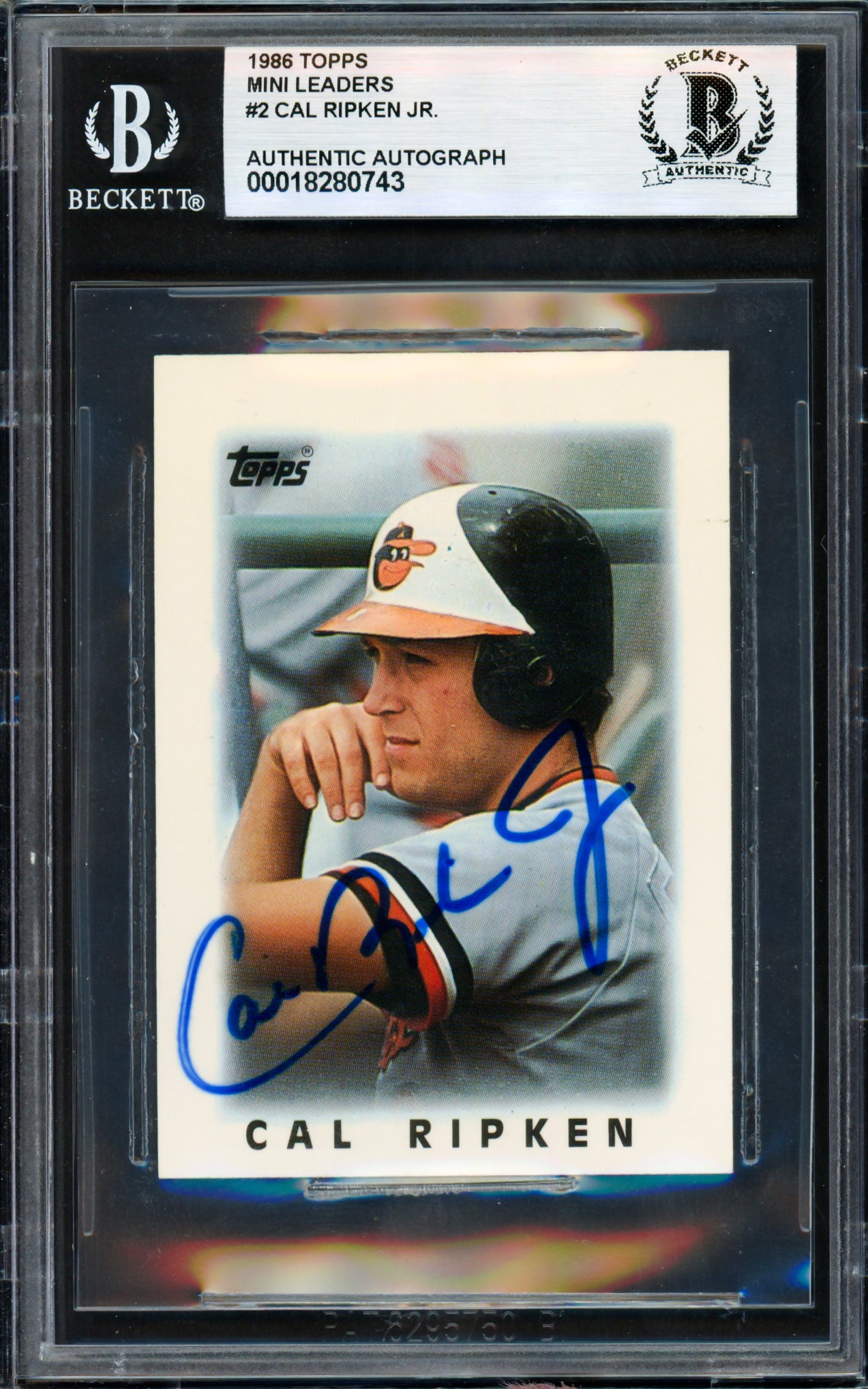 Cal Ripken Jr. Autographed 1986 Topps Mini Card #2 Baltimore Orioles Beckett BAS #18280743