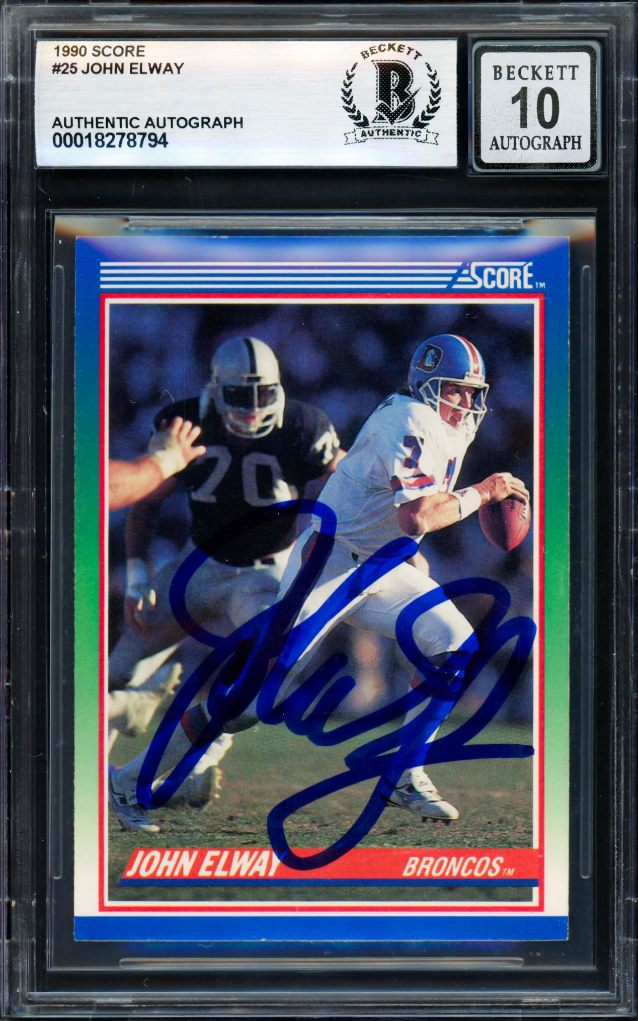 John Elway Autographed 1990 Score Card #25 Denver Broncos Auto Grade Gem Mint 10 Beckett BAS #18278794