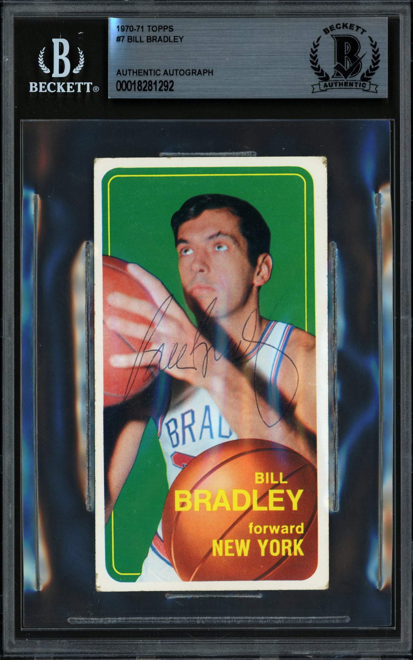 Bill Bradley Autographed 1970-71 Topps Card #7 New York Knicks Beckett BAS #18281292