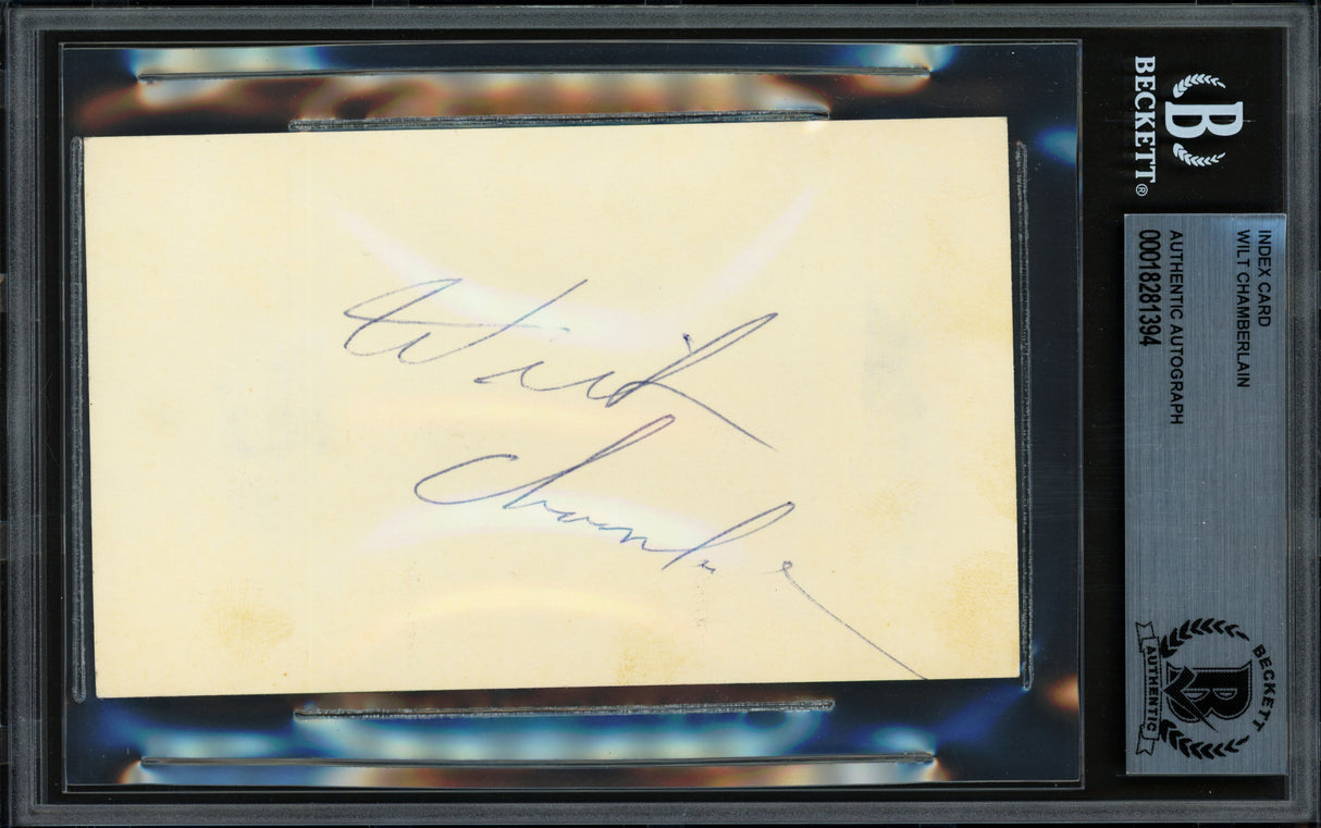 Wilt Chamberlain Autographed 3x5 Index Card Los Angeles Lakers Beckett BAS #18281394
