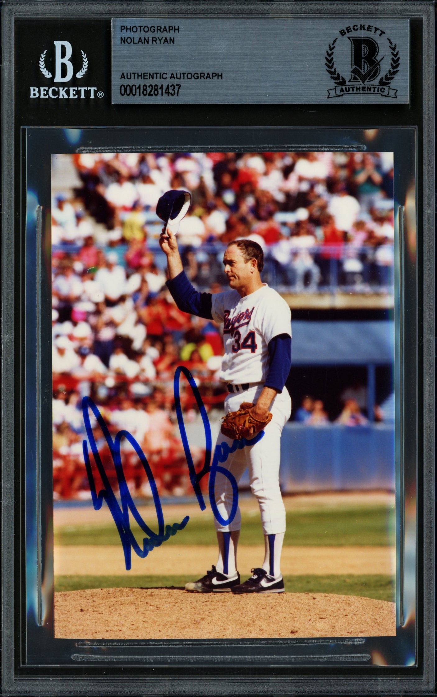 Nolan Ryan Autographed 3.5x5 Photo Texas Rangers Beckett BAS #18281437