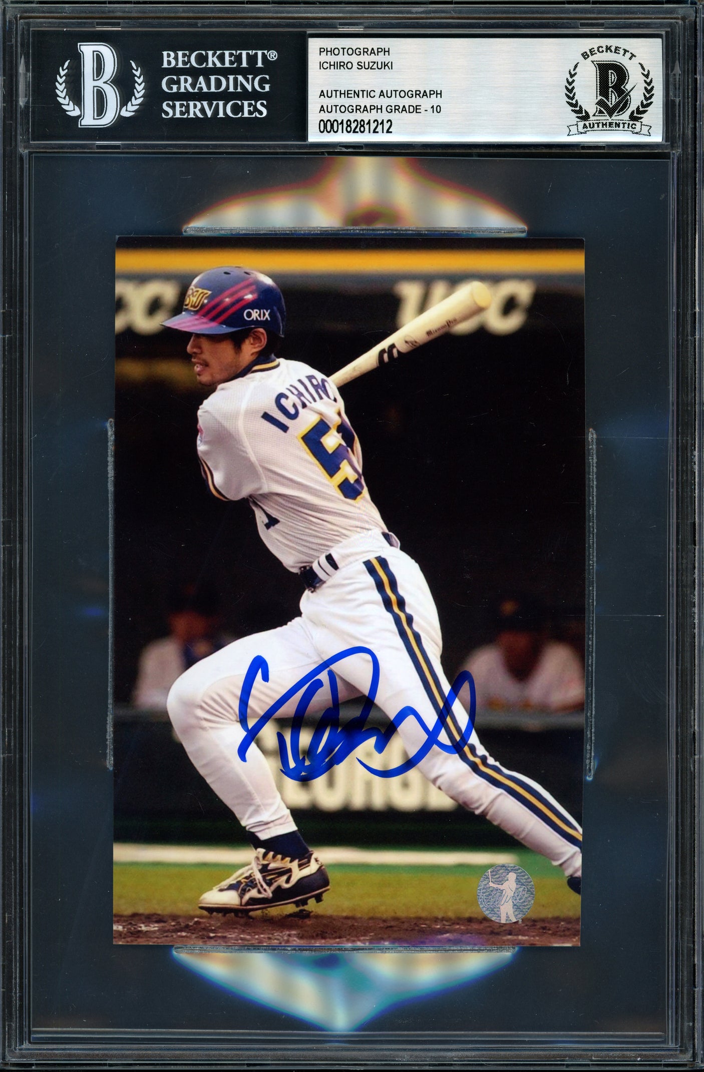 Ichiro Suzuki Autographed 4x6 Photo Orix Blue Wave Auto Grade Gem Mint 10 Beckett BAS #18281212