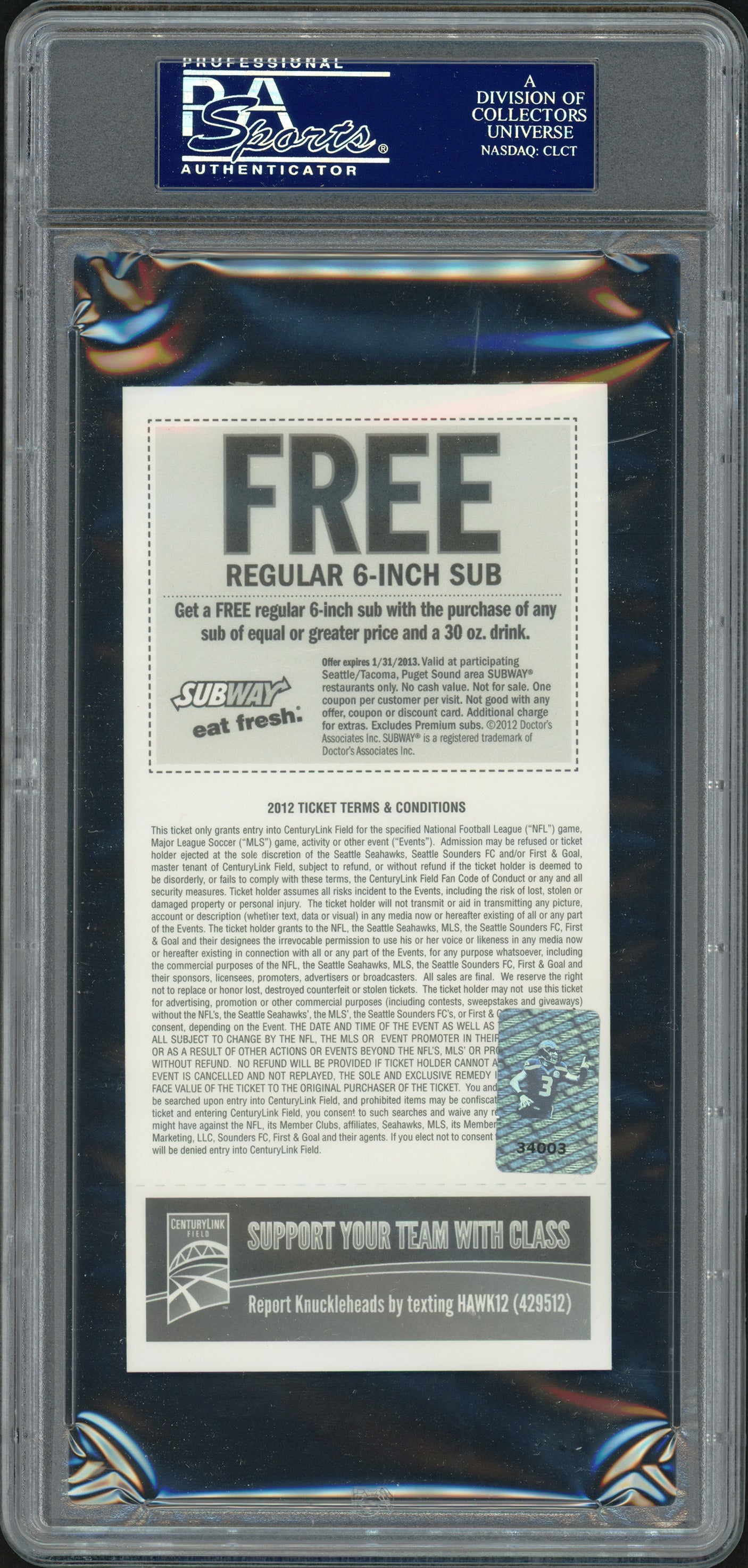 Russell Wilson Autographed Sept. 16th, 2012 1st NFL Win Ticket Seattle Seahawks PSA/DNA #83782628