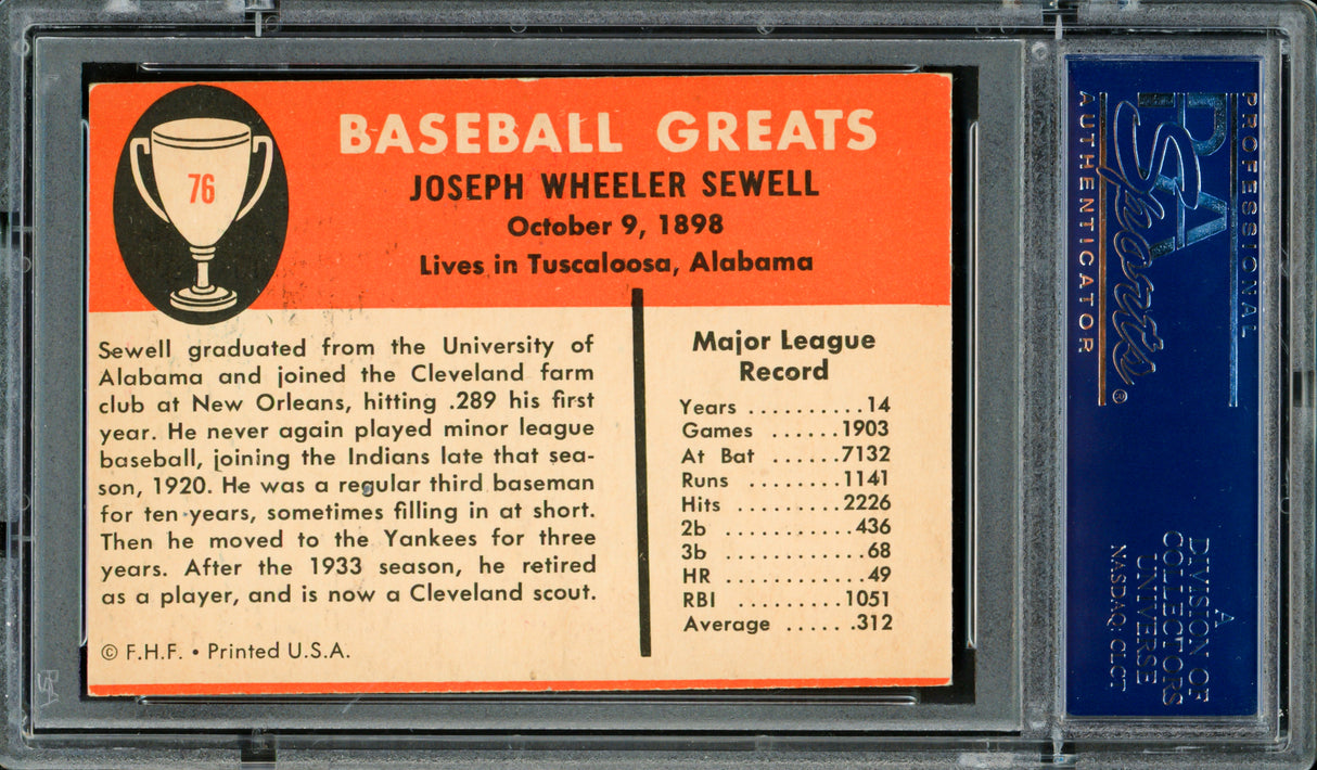 Joe Sewell Autographed 1961 Fleer Card #76 New York Yankees PSA/DNA #83312487
