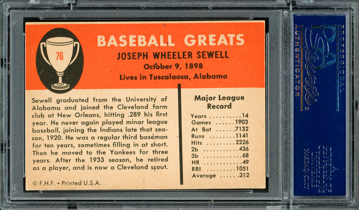 Joe Sewell Autographed 1961 Fleer Card #76 New York Yankees PSA/DNA #83312489