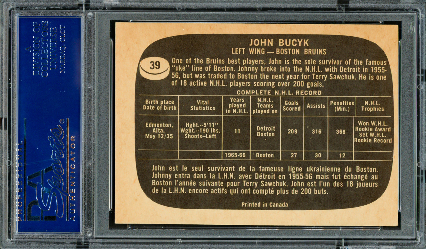 Johnny Bucyk Autographed 1966-67 Topps Card #39 Boston Bruins PSA/DNA #83300270