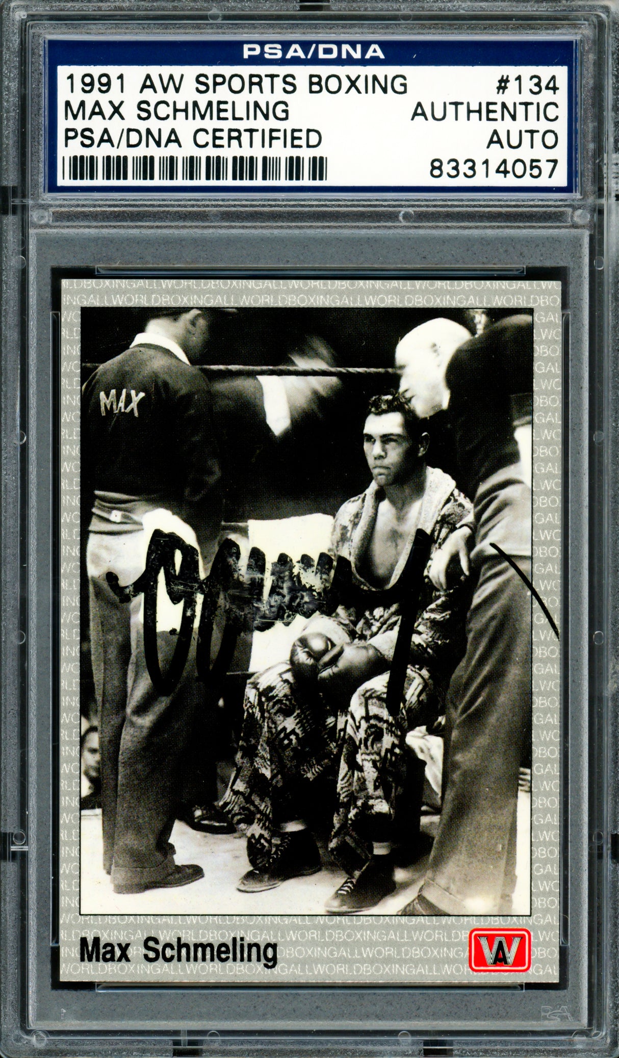 Max Schmeling Autographed 1991 AW Sports Card #134 (Smudged) PSA/DNA #83314057