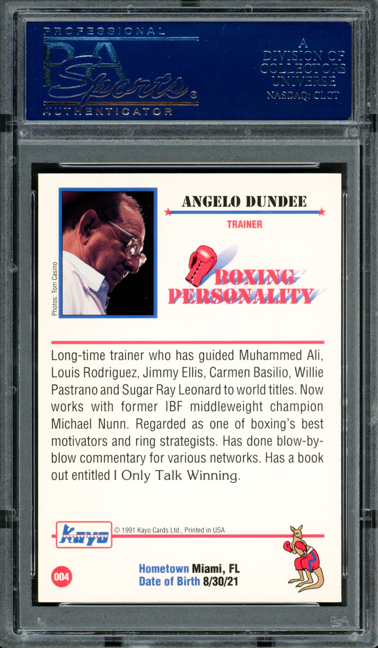 Angelo Dundee Autographed 1991 Kayo Card #4 Trainer PSA/DNA #83314138
