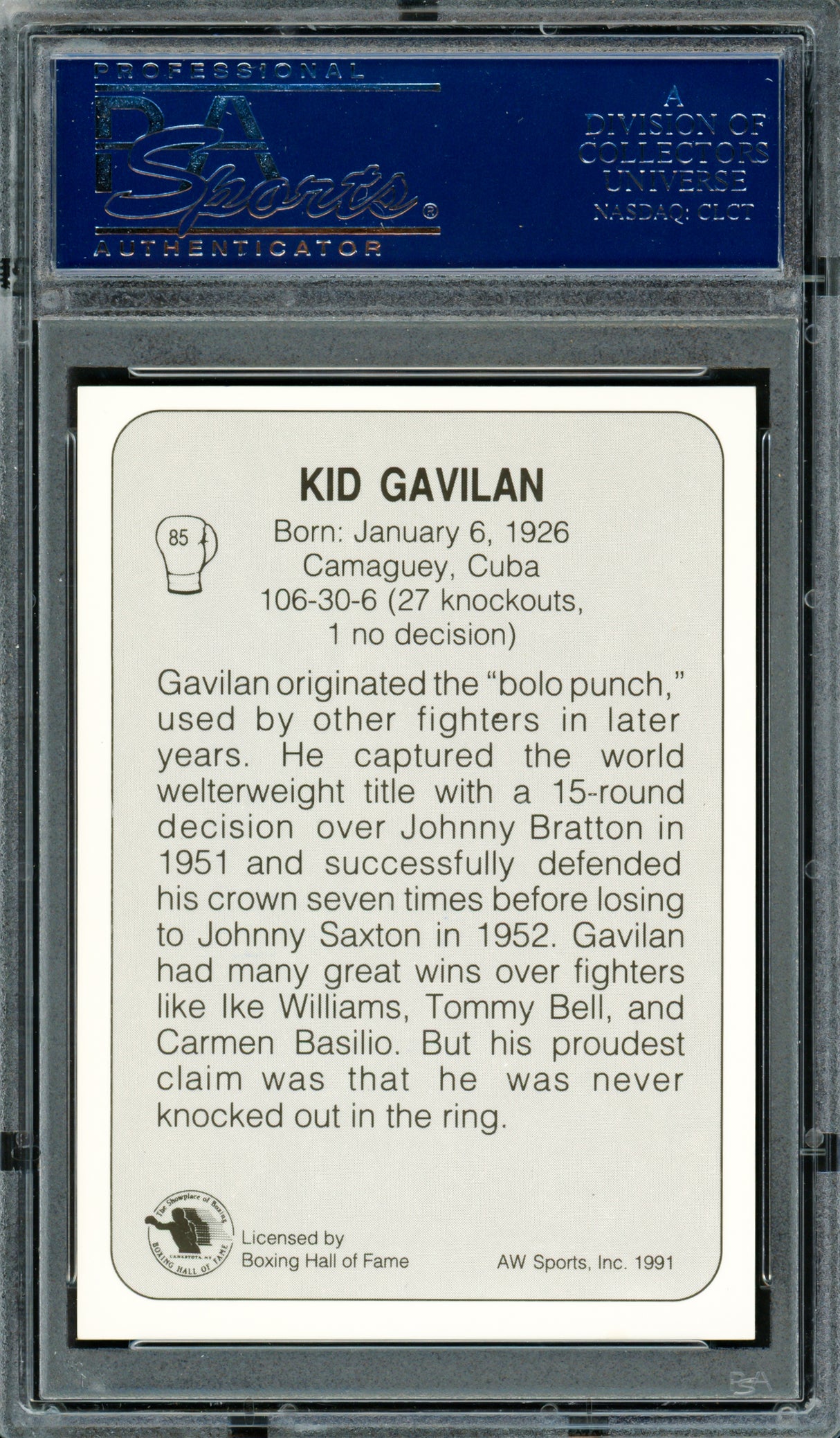 Kid Gavilan Autographed 1991 AW Sports Card #85 PSA/DNA #83314243