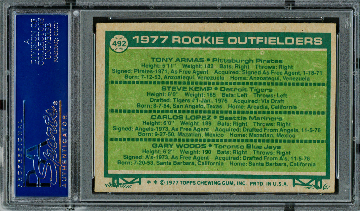 Rookie Outfielders Autographed 1977 Topps Rookie Card #492 (Signed By All 4) PSA/DNA #83319399