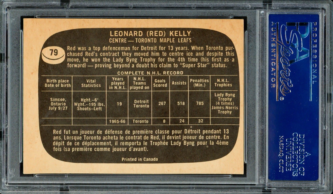 Red Kelly Autographed 1966-67 Topps Card #79 Toronto Maple Leafs PSA/DNA #83462229
