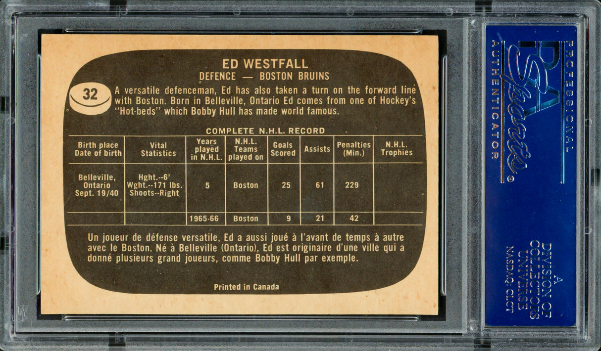 Ed Westfall Autographed 1966-67 Topps Card #32 Boston Bruins PSA/DNA #83462261