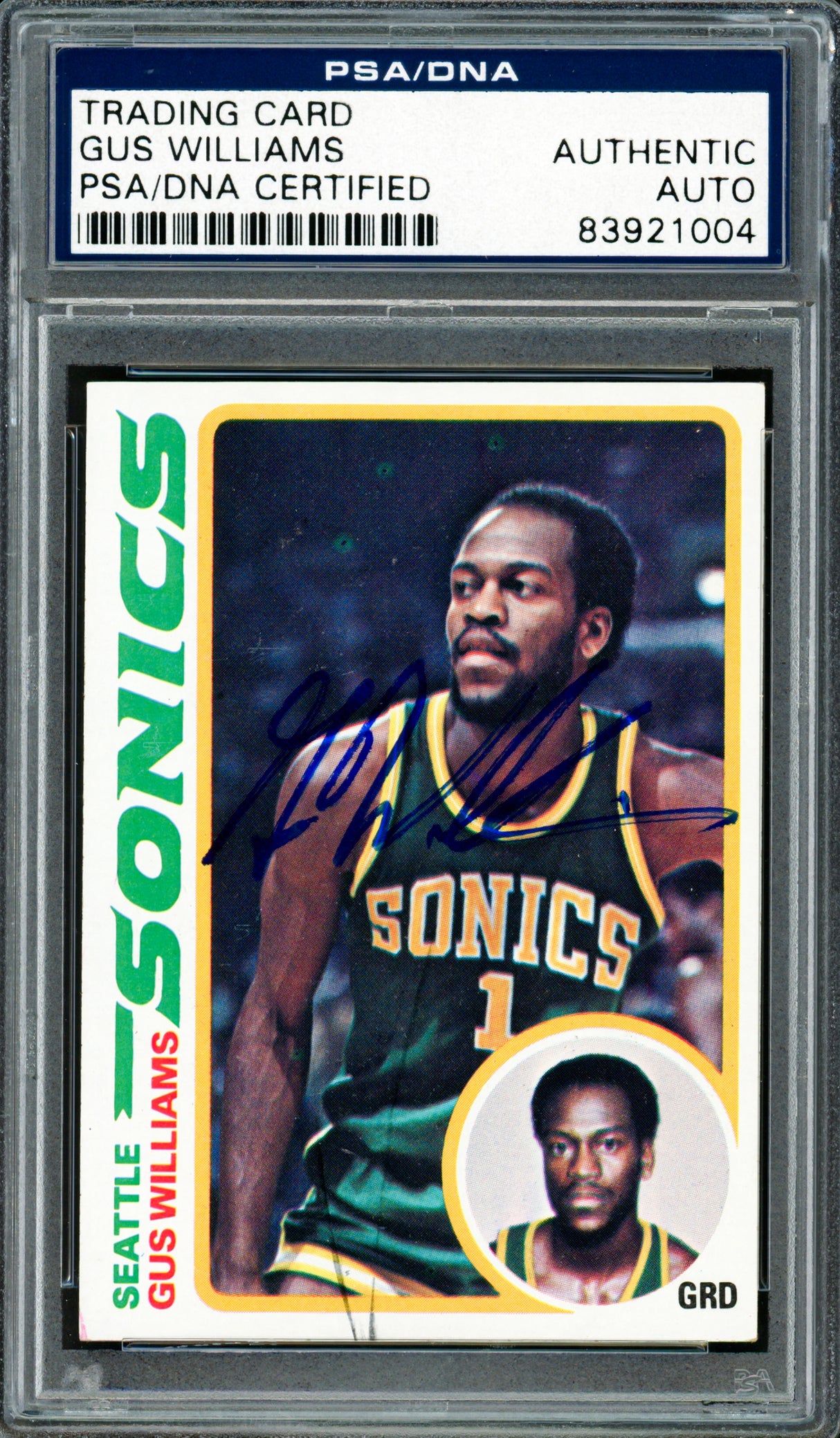 Gus Williams Autographed 1978-79 Topps Card #39 Seattle Supersonics PSA/DNA #83921004