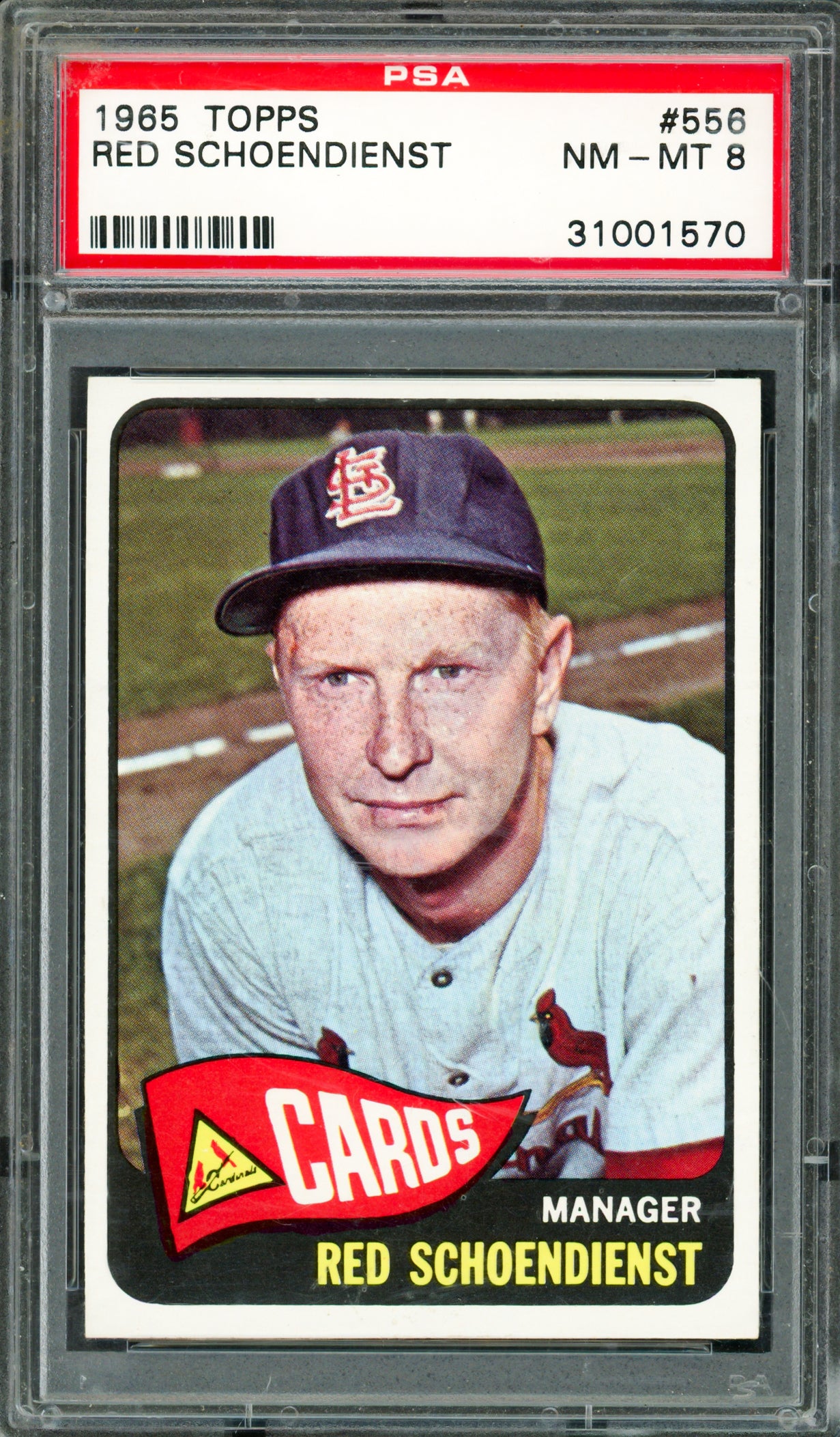 Red Schoendienst 1965 Topps Card #556 St. Louis Cardinals PSA 8 #31001570