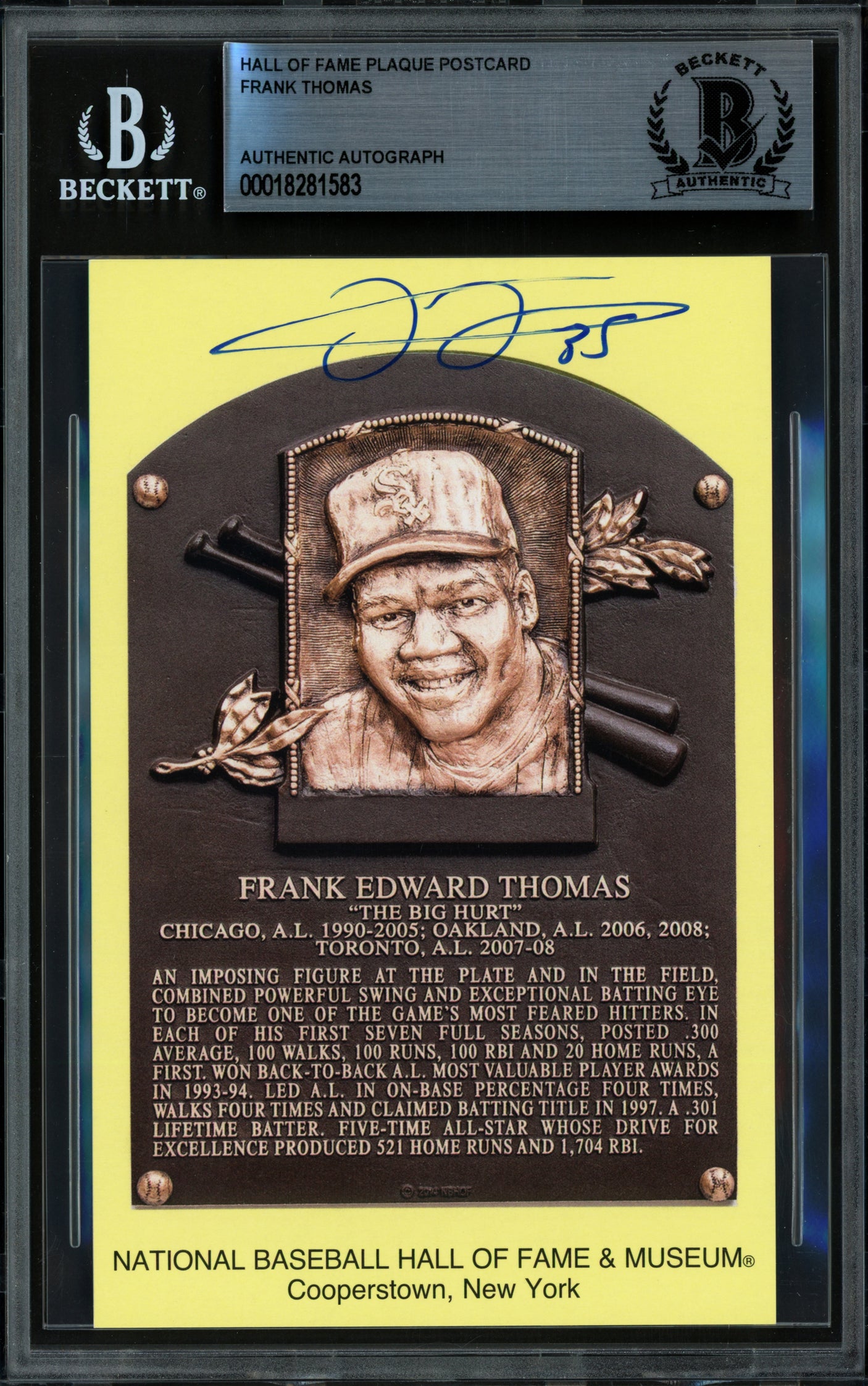 Frank Thomas Autographed Hall of Fame HOF Plaque Postcard Chicago White Sox Beckett BAS #18281583