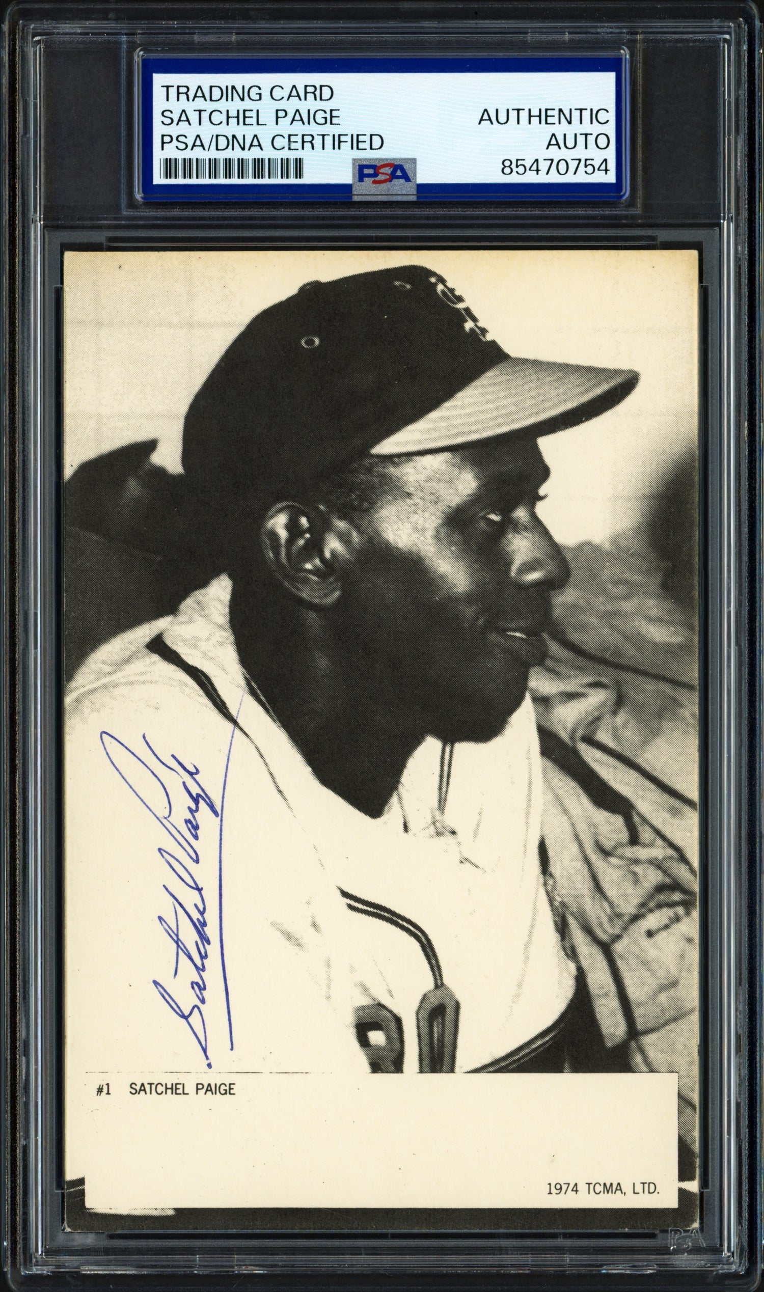Satchel Paige Autographed 1974 TCMA Card Negro Leagues PSA/DNA #85470754