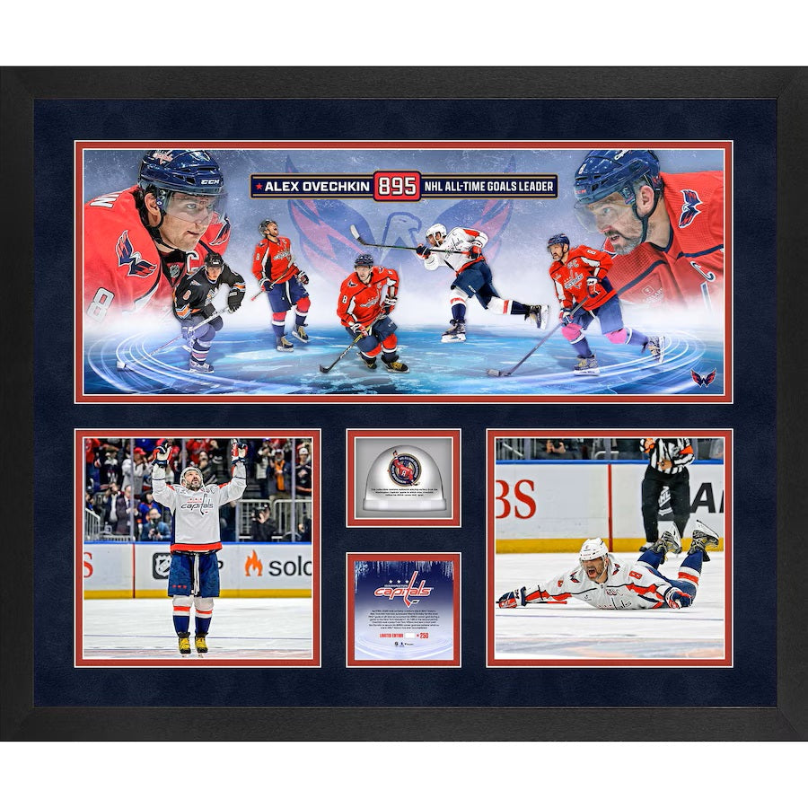Alexander Ovechkin Framed 20x24 Record Goal 895 Collage w/ 2025 Game Used Ice