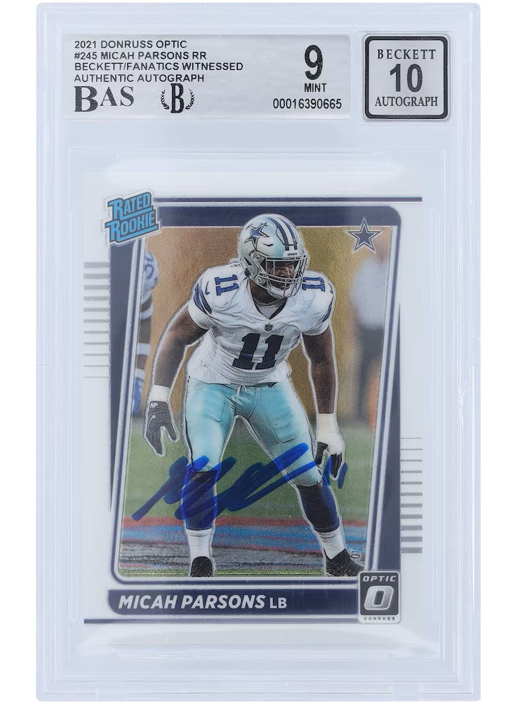 Micah Parsons Signed 2021 Donruss Optic #245 Cowboys Rookie Card BAS 9 Auto 10