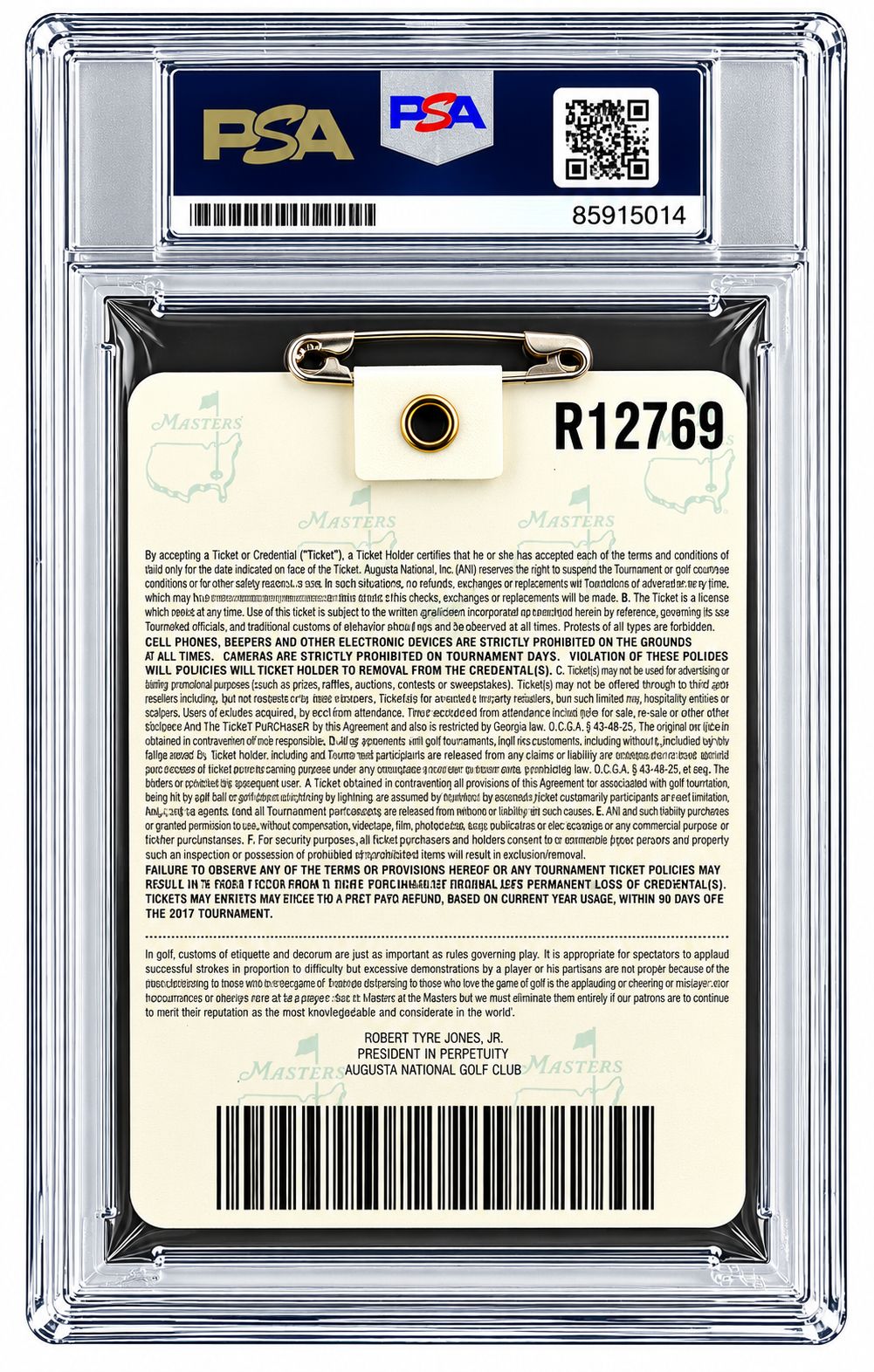 Patrick Reed Signed 2018 Masters Augusta National Badge PSA/DNA