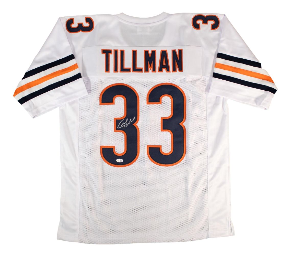 Charles Peanut Tillman Chicago Signed White Football Jersey JSA QR