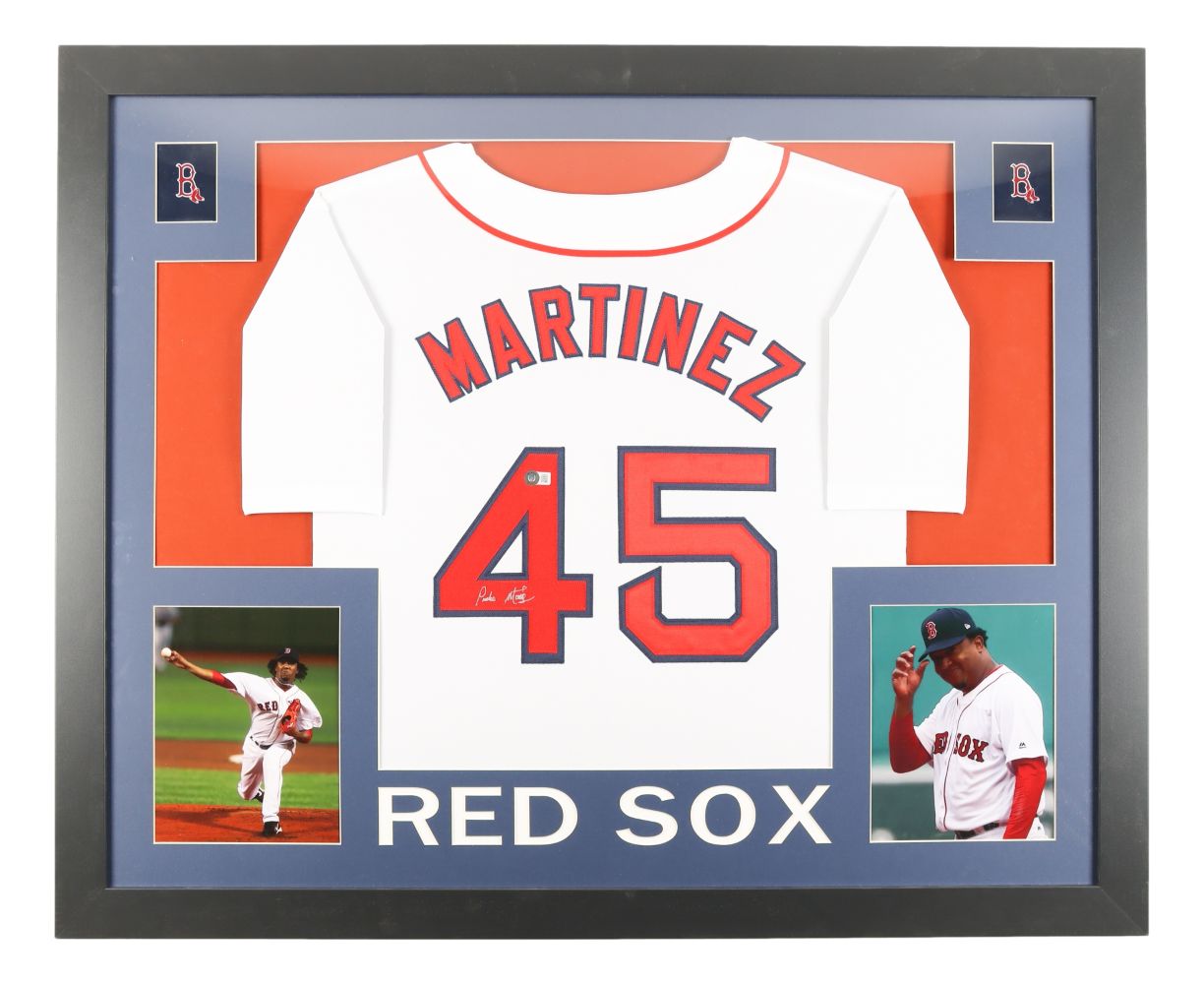Pedro Martinez Boston Signed Framed White Baseball Jersey BAS