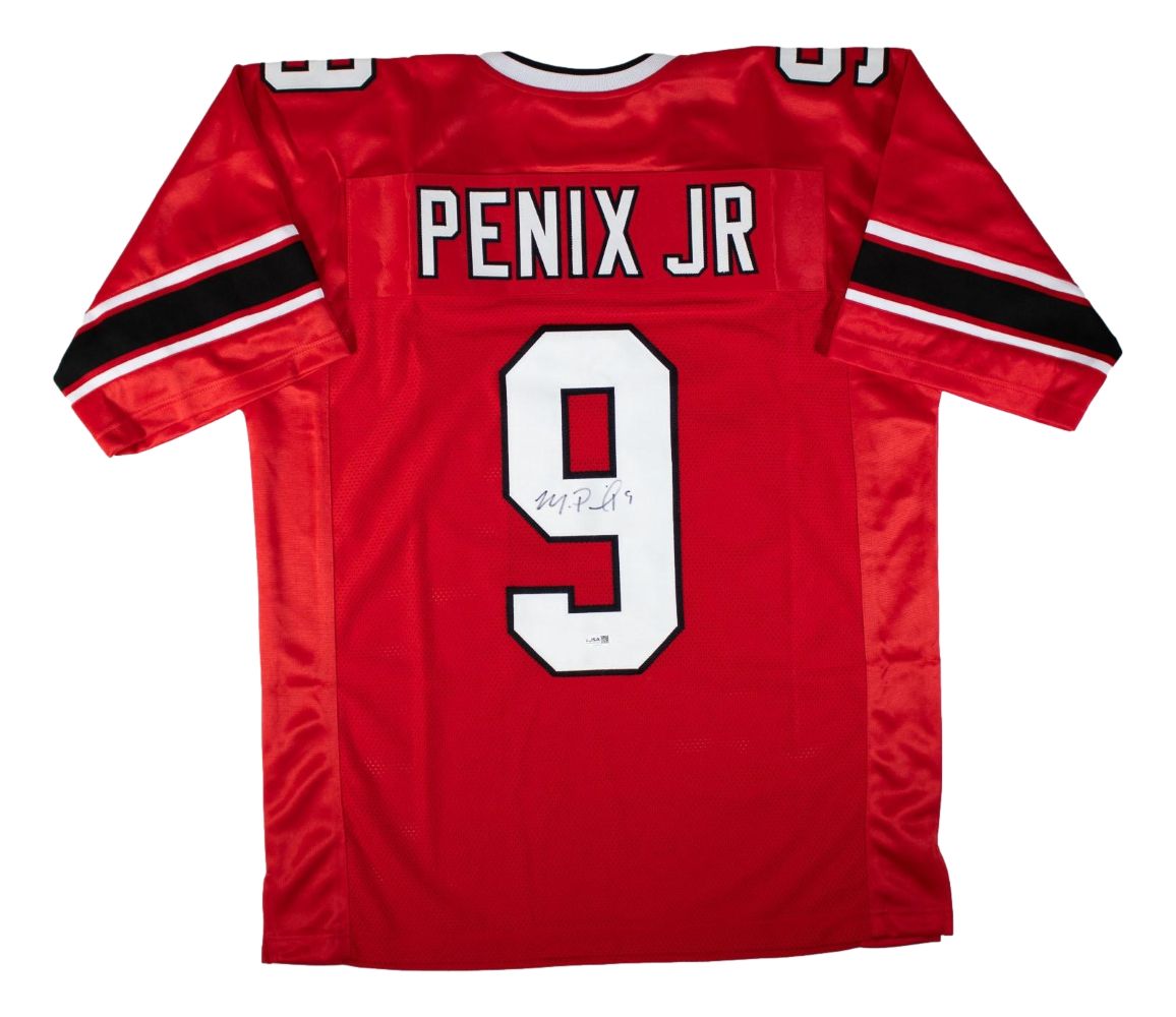 Michael Penix Jr Atlanta Signed Throwback Red Football Jersey JSA QR