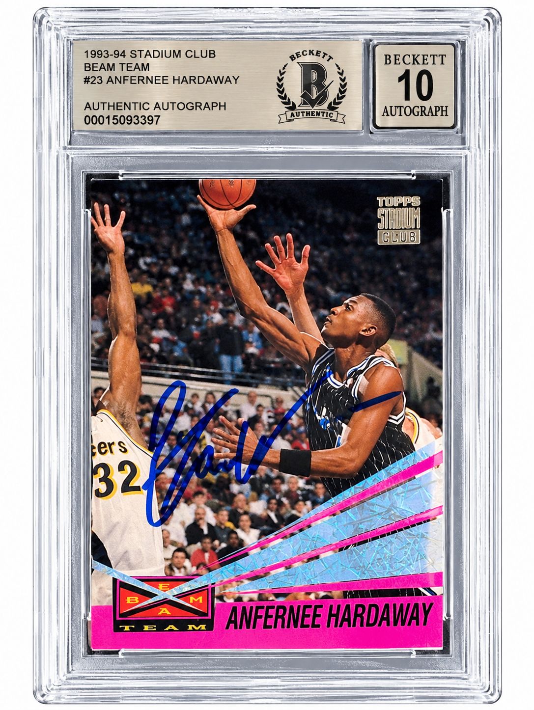 Penny Hardaway Signed 1993-94 Stadium Club #23 Magic Rookie Card BAS Auto 10