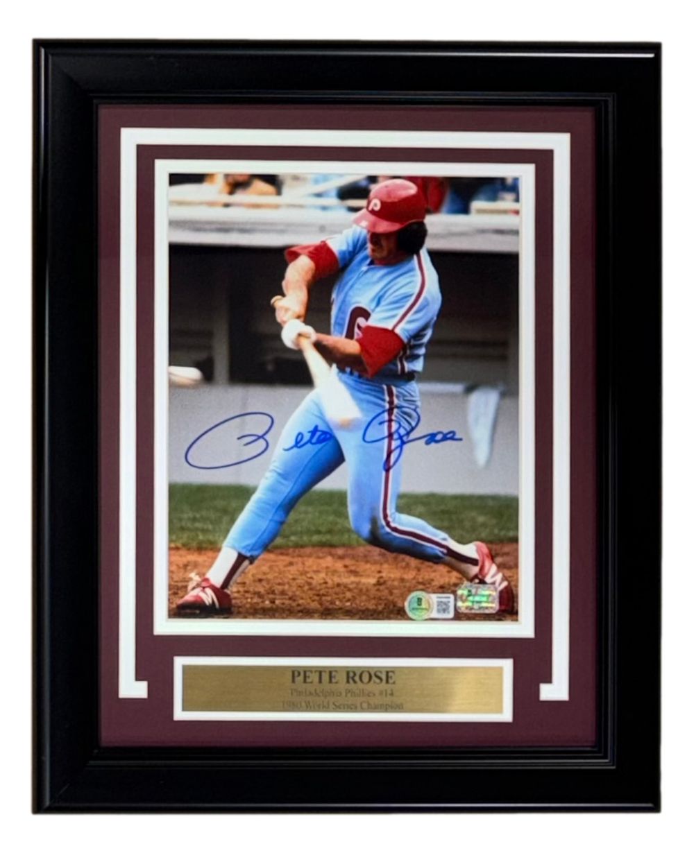 Pete Rose Signed Framed 8x10 Philadelphia Phillies Photo BAS