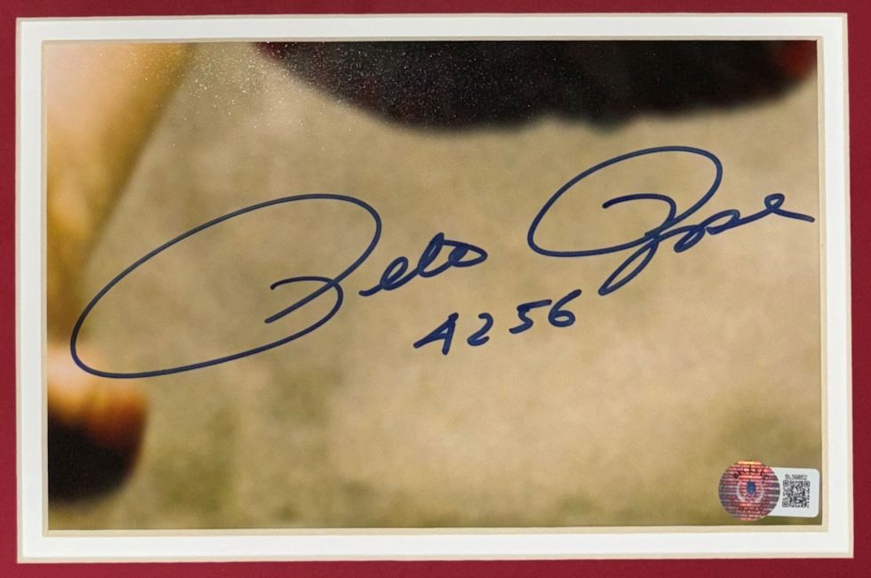 Pete Rose Signed Framed Cut Sig w/ 8x10 Cincinnati Reds Photo 4256 Inscribed BAS