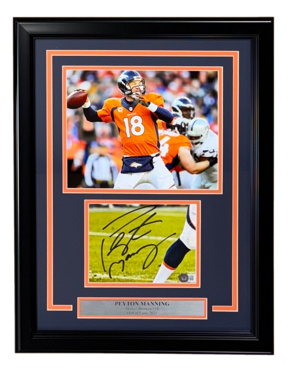 Peyton Manning Signed Framed Cut Signature w/ 8x10 Denver Broncos Photo BAS
