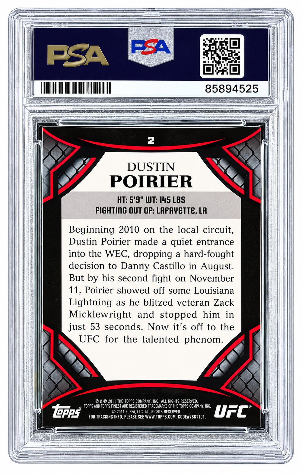 Dustin Poirier Signed 2011 Topps MMA #1 Rookie Card PSA/DNA