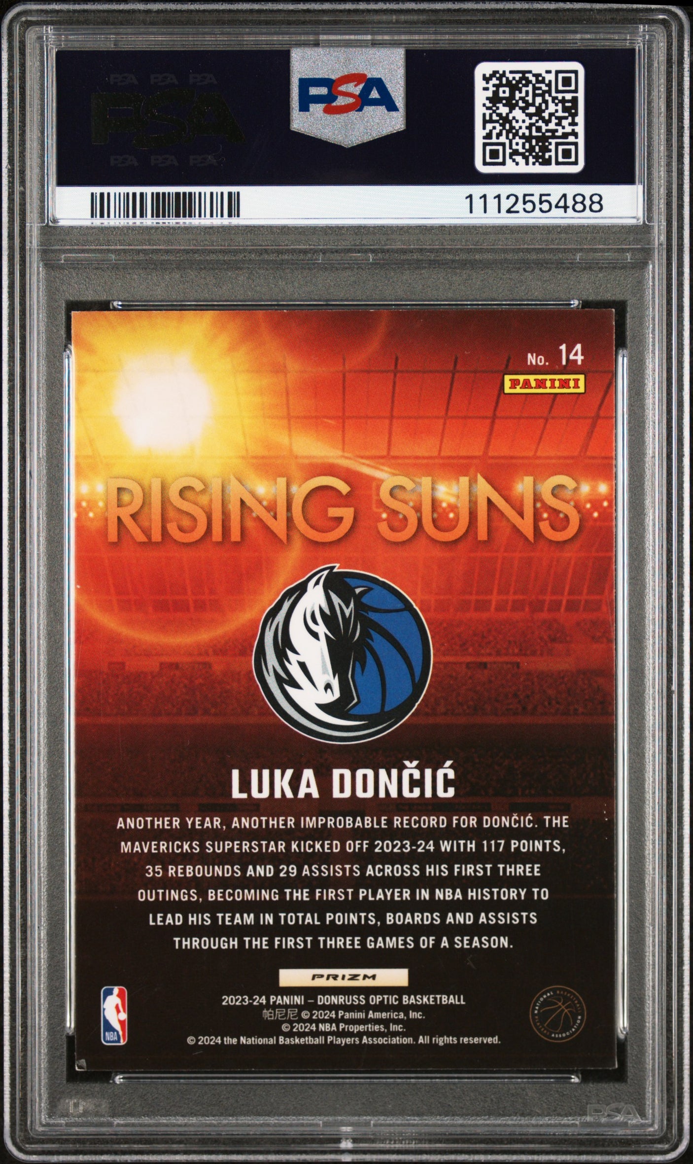 Luka Doncic Signed 2023 Donruss Optic Risings Suns Holo #14 Card PSA Slabbed