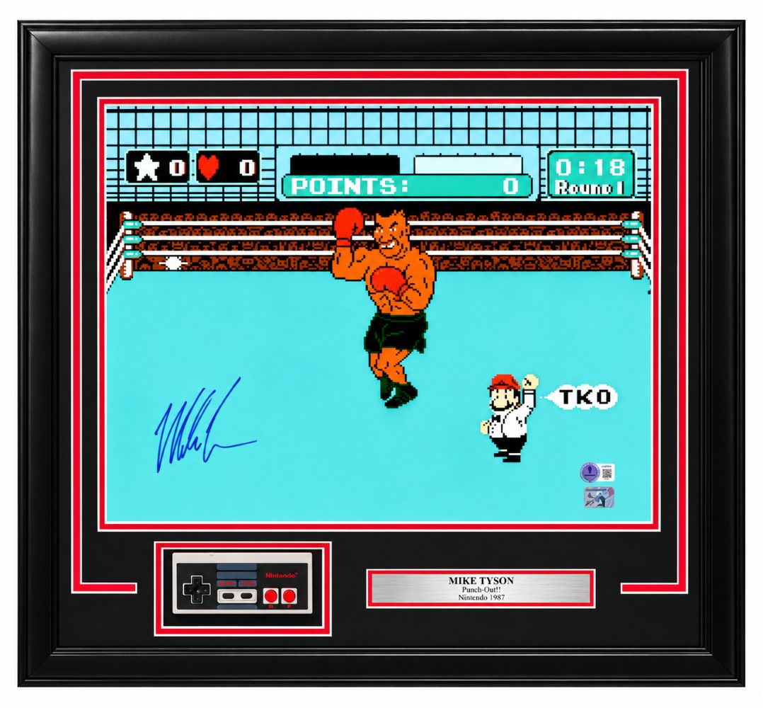 Mike Tyson Signed Framed 16x20 Punch Out Boxing Photo w/ Controller BAS