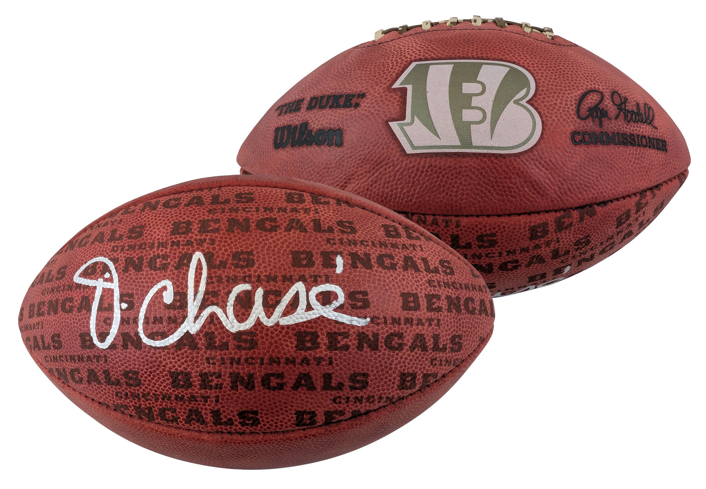 Bengals Ja'Marr Chase Signed Wilson "Duke" Team Showcase Football W/ Case BAS W