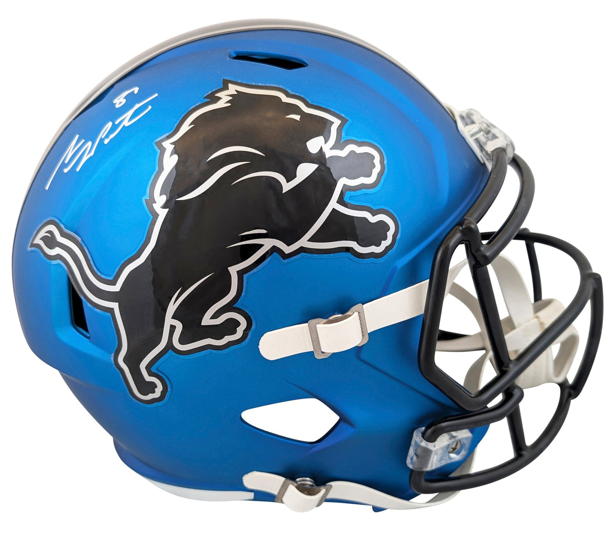 Sam LaPorta Autographed Detroit Lions Blue 2024 Alternate Speed Full Size Helmet Beckett Witnessed