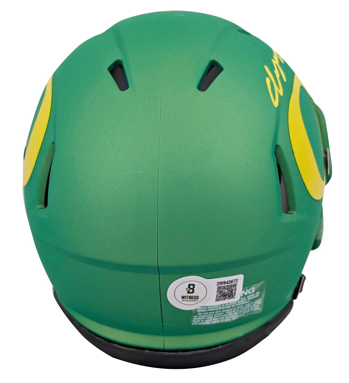 Oregon Christian Gonzalez Signed Green Apple Speed Mini Helmet BAS Witnessed