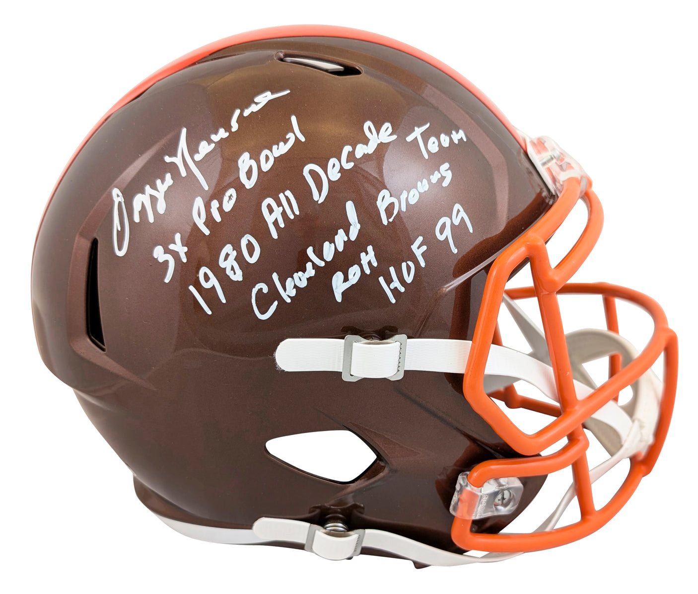 Browns Ozzie Newsome "Career Stat" Signed Flash Full Size Speed Rep Helmet BAS W