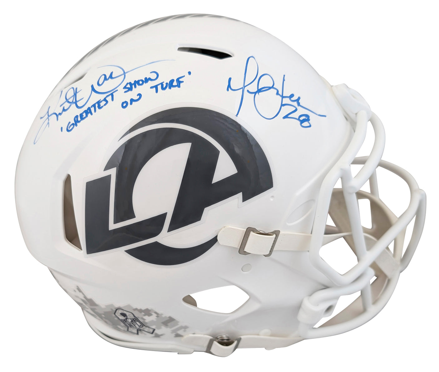 Rams Marshall Faulk & Kurt Warner Signed STS III F/S Speed Proline Helmet BAS W