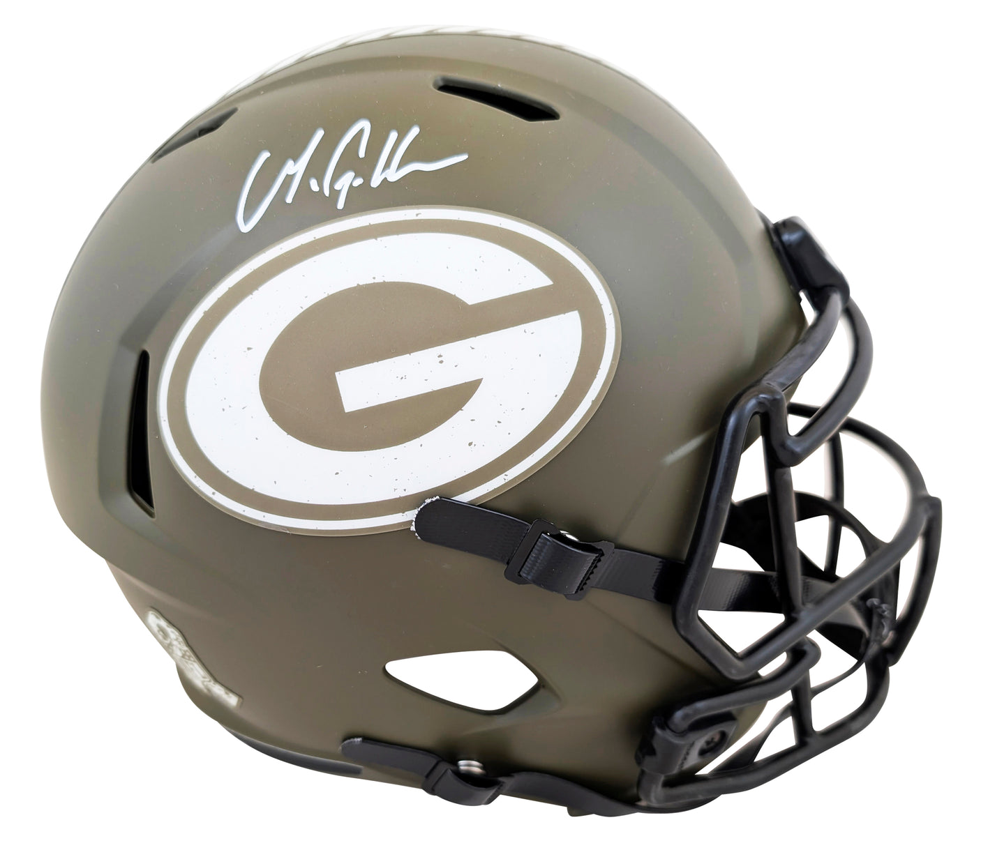 Packers Matthew Golden Signed Salute To Service Full Size Speed Rep Helmet BAS W