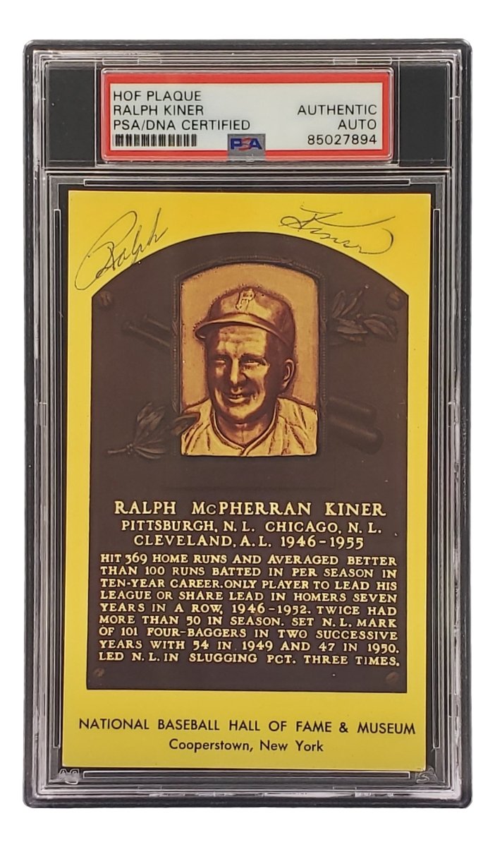 Ralph Kiner Signed 4x6 Pittsburgh Pirates HOF Plaque Card PSA/DNA 85027894 - Sports Integrity