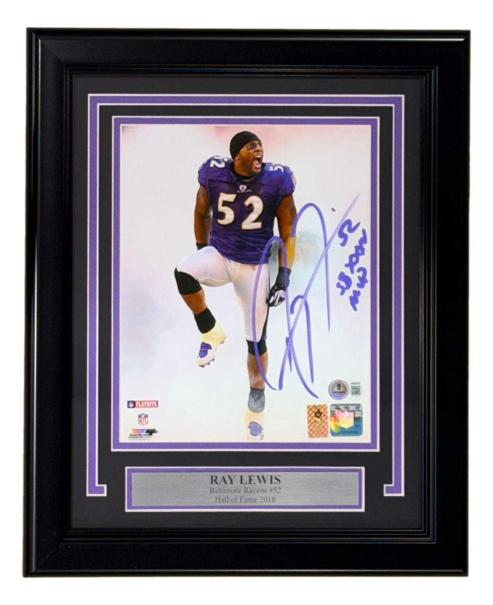 Ray Lewis Signed Framed 8x10 Baltimore Ravens Photo SB XXXV MVP BAS