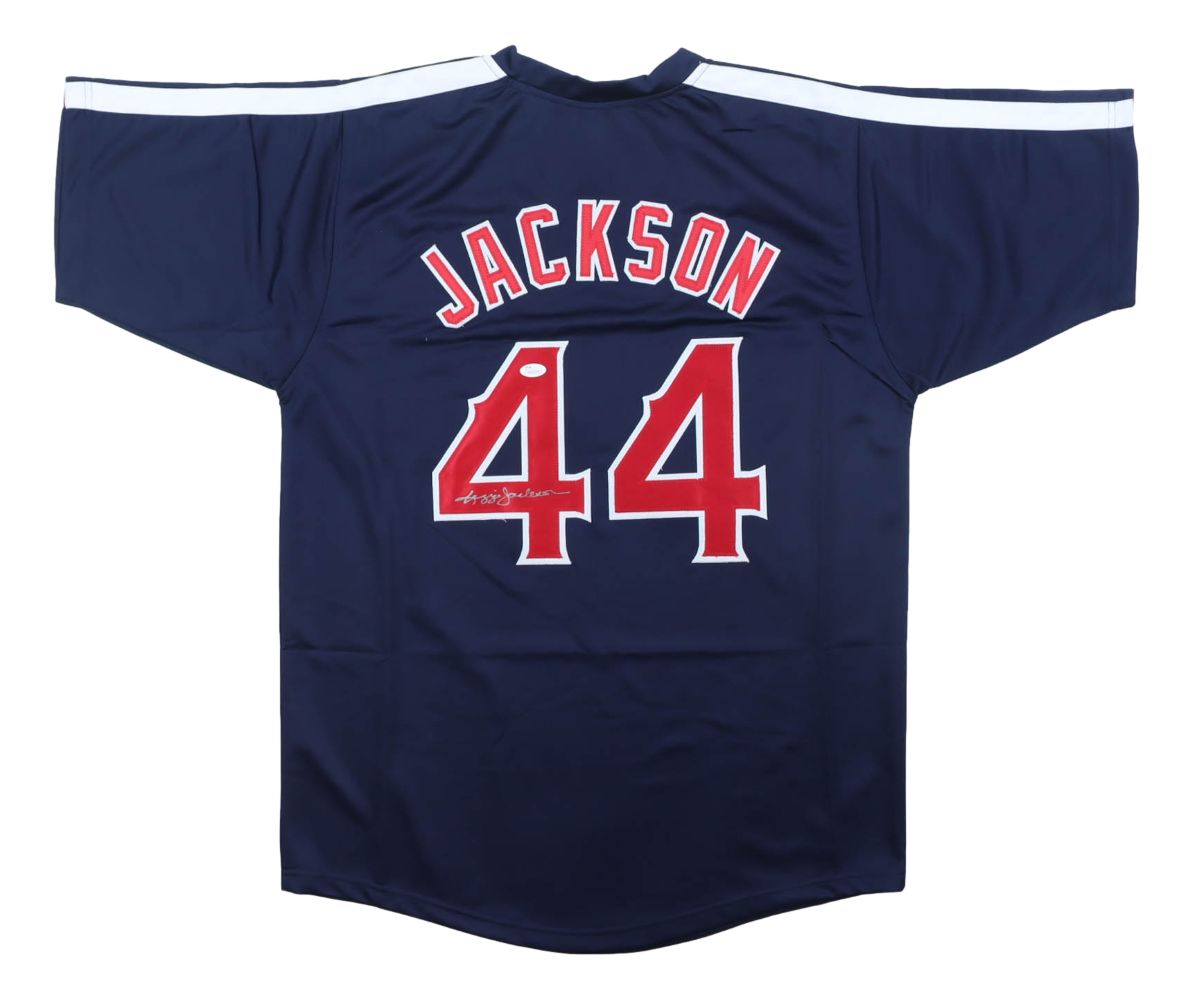 Reggie Jackson Anaheim Signed Navy Baseball Jersey JSA