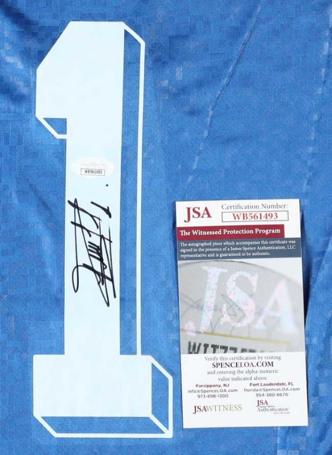 Rene Higuita Signed Columbia Higuita Brand Blue Soccer Jersey JSA