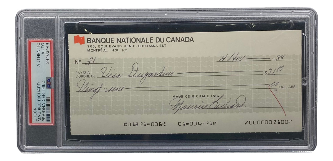 Maurice Richard Signed Montreal Canadiens Bank Check #31 PSA/DNA