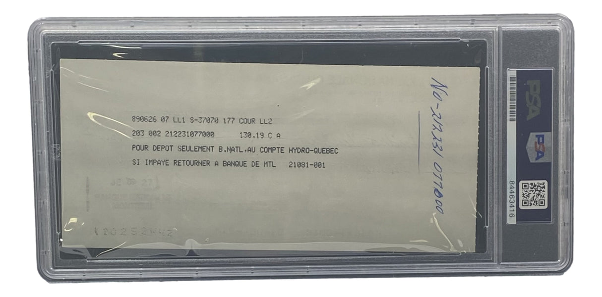 The Sports Integrity Maurice Richard Signed Montreal Canadiens Bank Check #97 is encased in a clear PSA/DNA holder, featuring black printed details, a blue handwritten note to the right, and the PSA label along the right edge.