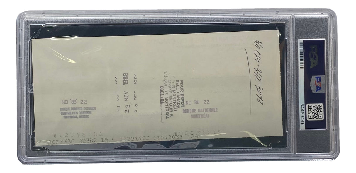 The Maurice Richard Signed Montreal Canadiens Bank Check by Sports Integrity, PSA/DNA certified (#84463446), comes encased in clear plastic with visible text, dates, stamps, and part of the check shown at an angle.