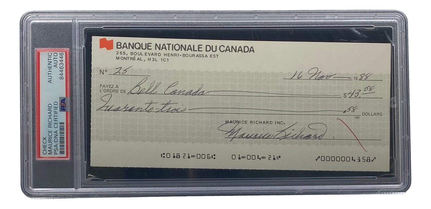 Maurice Richard Signed Montreal Canadiens Bank Check PSA/DNA 84463446