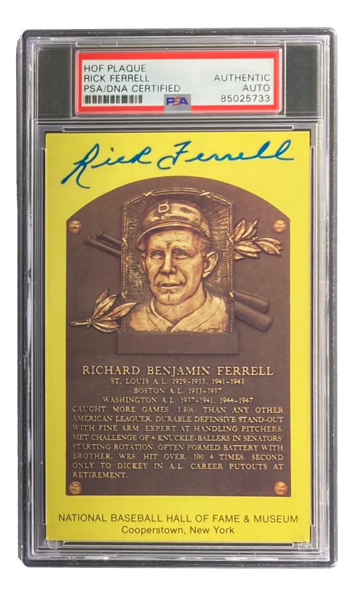 Rick Ferrell Signed 4x6 Boston Red Sox HOF Plaque Card PSA/DNA 85025733 - Sports Integrity