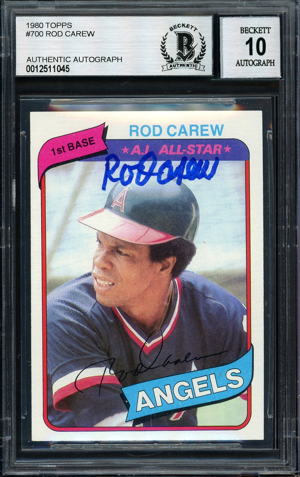 Rod Carew Signed 1980 Topps #700 Angels Trading Card BAS Auto 10